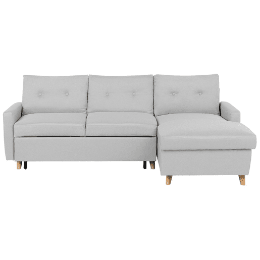 Sofá-cama de canto FLAKK Tecido Cinzento claro com arrumação 4 lugares à esquerda