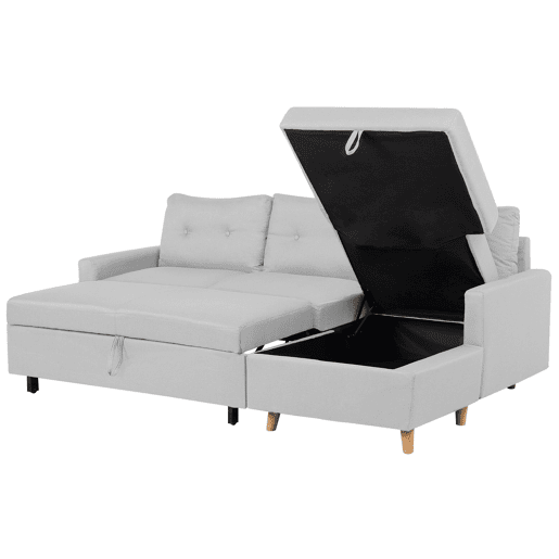 Sofá-cama de canto FLAKK Tecido Cinzento claro com arrumação 4 lugares à esquerda