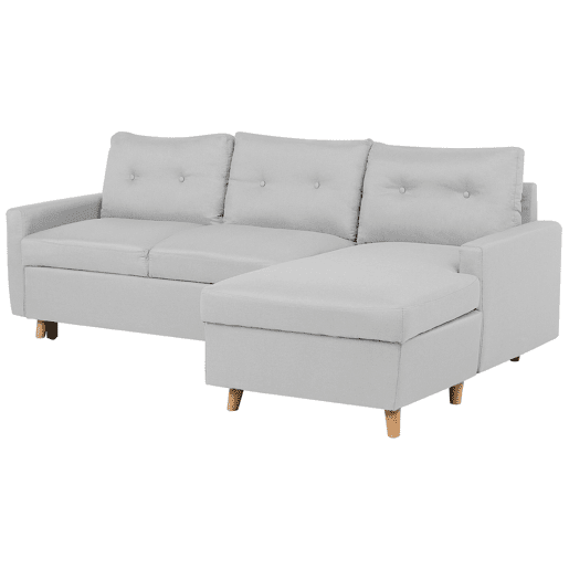 Sofá-cama de canto FLAKK Tecido Cinzento claro com arrumação 4 lugares à esquerda