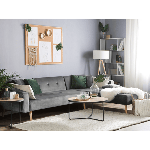 Sofá-cama de canto VADSO Veludo Cinzento 4 lugares à esquerda