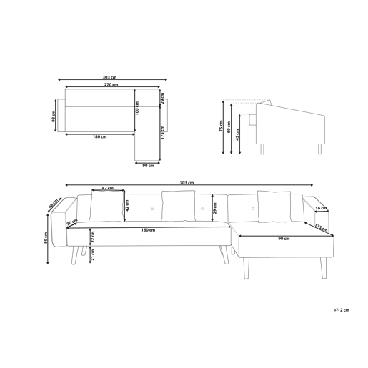 Sofá-cama de canto VADSO Veludo Cinzento 4 lugares à esquerda