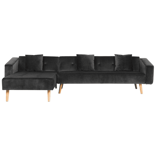 Sofá-cama de canto VADSO Veludo Preto 4 lugares à direita