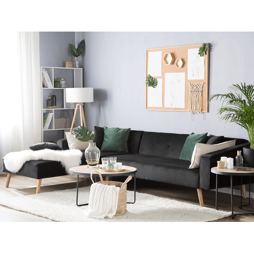 Sofá-cama de canto VADSO Veludo Preto 4 lugares à direita