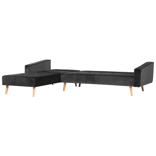 Sofá-cama de canto VADSO Veludo Preto 4 lugares à direita