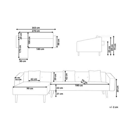 Sofá-cama de canto VADSO Veludo Preto 4 lugares à direita