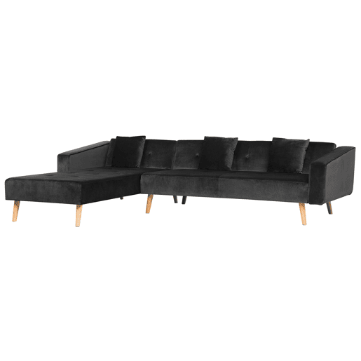 Sofá-cama de canto VADSO Veludo Preto 4 lugares à direita