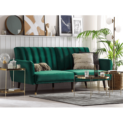 Sofá-cama VIMMERBY Veludo Verde esmeralda 3 lugares