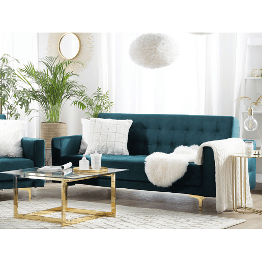 Sofá-cama ABERDEEN Veludo Azul esverdeado 3 lugares