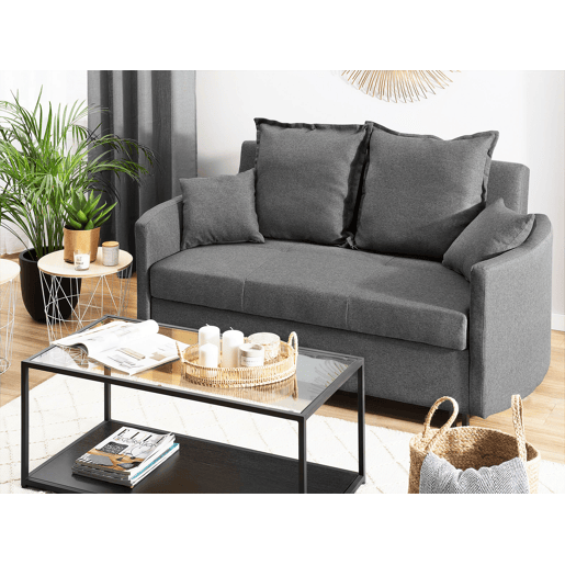 Sofá-cama HOVIN Tecido Cinzento 2 lugares Sofá-cama HOVIN Tecido Cinzento 2 lugares