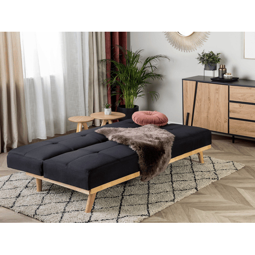 Sofá-cama FROYA Tecido Preto 3 lugares