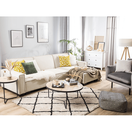 Sofá-cama de canto ROMEDAL Tecido Creme 3 lugares à esquerda