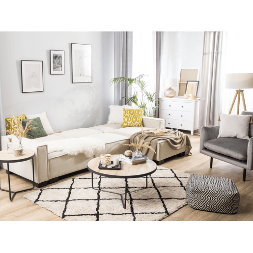 Sofá-cama de canto ROMEDAL Tecido Creme 3 lugares à esquerda