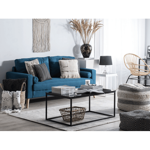 Sofá KALMAR Tecido Azul turquesa 2 lugares Sofá KALMAR Tecido Azul turquesa 2 lugares