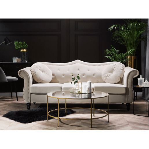 Sofá SKIEN Veludo Creme 3 lugares