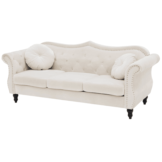Sofá SKIEN Veludo Creme 3 lugares