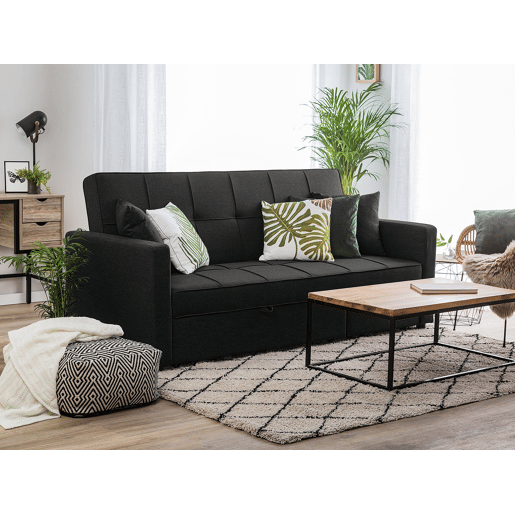 Sofá-cama GLOMMA Tecido Preto 3 lugares