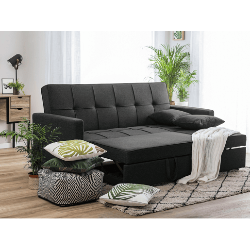 Sofá-cama GLOMMA Tecido Preto 3 lugares