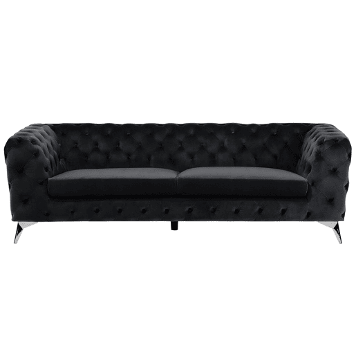 Sofá Chesterfield de 3 lugares em veludo preto SOTRA