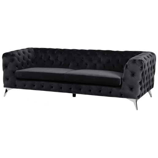 Sofá Chesterfield de 3 lugares em veludo preto SOTRA