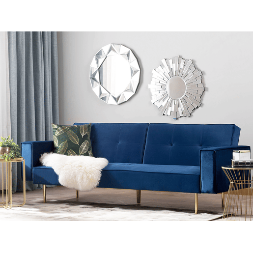 Sofá-cama VISNES Veludo Azul marinho 3 lugares
