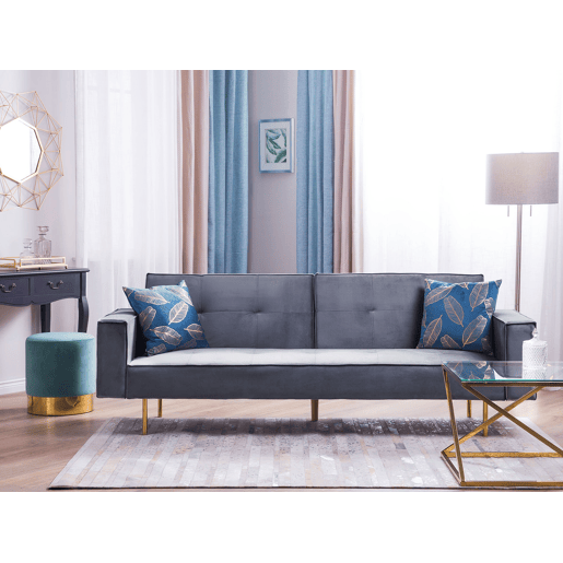 Sofá-cama VISNES Veludo Cinzento 3 lugares