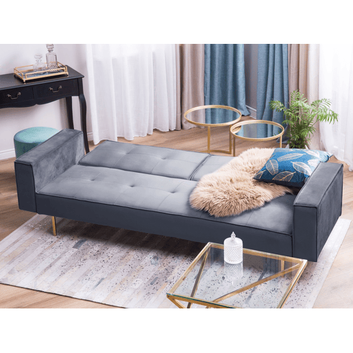Sofá-cama VISNES Veludo Cinzento 3 lugares