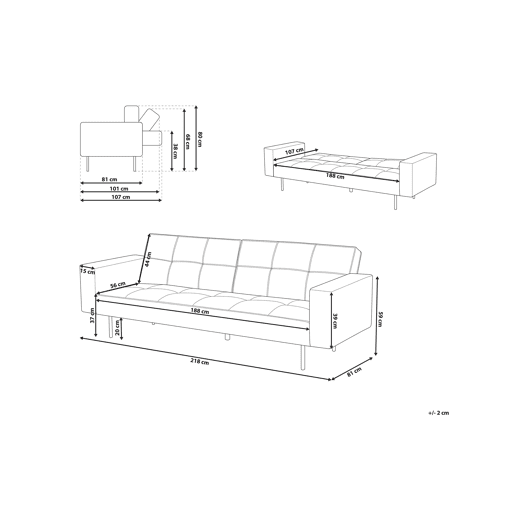 Sofá-cama VISNES Veludo Cinzento 3 lugares
