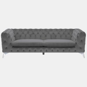 Sofá Chesterfield de 3 lugares em veludo cinzento SOTRA