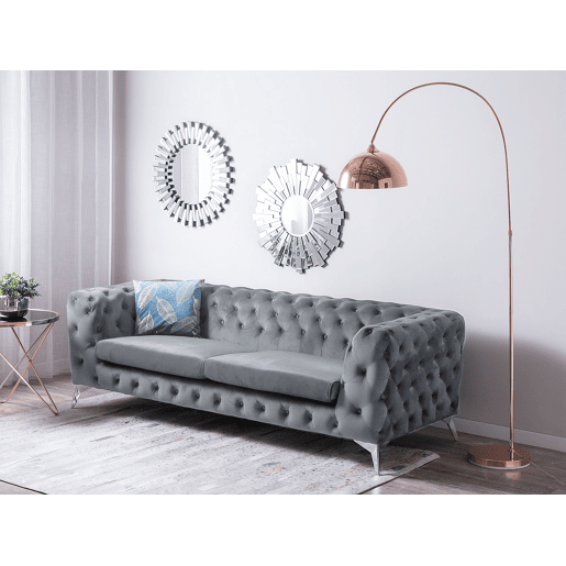 Sofá Chesterfield de 3 lugares em veludo cinzento SOTRA