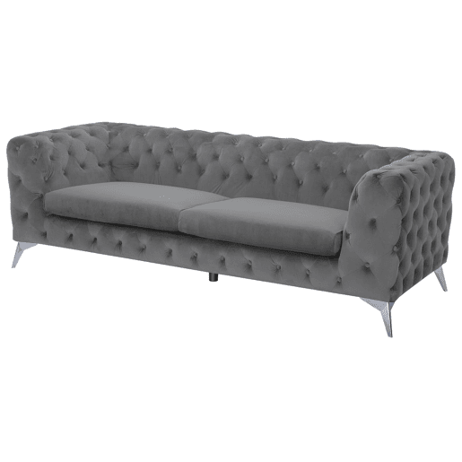 Sofá Chesterfield de 3 lugares em veludo cinzento SOTRA