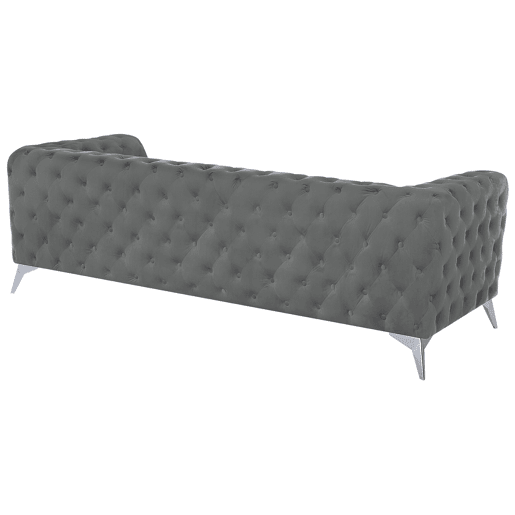 Sofá Chesterfield de 3 lugares em veludo cinzento SOTRA