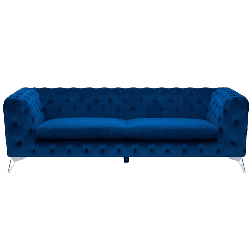 Sofá Chesterfield de 3 lugares em veludo azul SOTRA