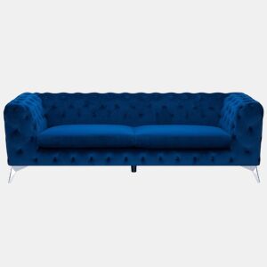 Sofá Chesterfield de 3 lugares em veludo azul SOTRA