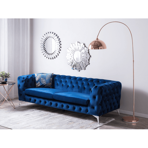 Sofá Chesterfield de 3 lugares em veludo azul SOTRA