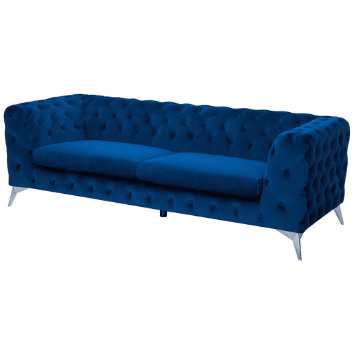 Sofá Chesterfield de 3 lugares em veludo azul SOTRA