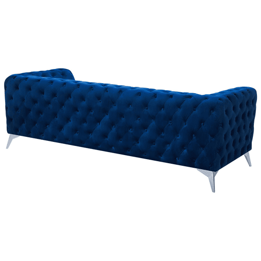 Sofá Chesterfield de 3 lugares em veludo azul SOTRA