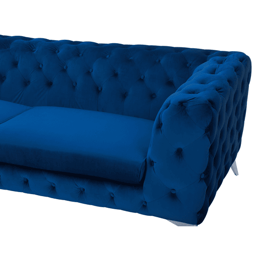 Sofá Chesterfield de 3 lugares em veludo azul SOTRA