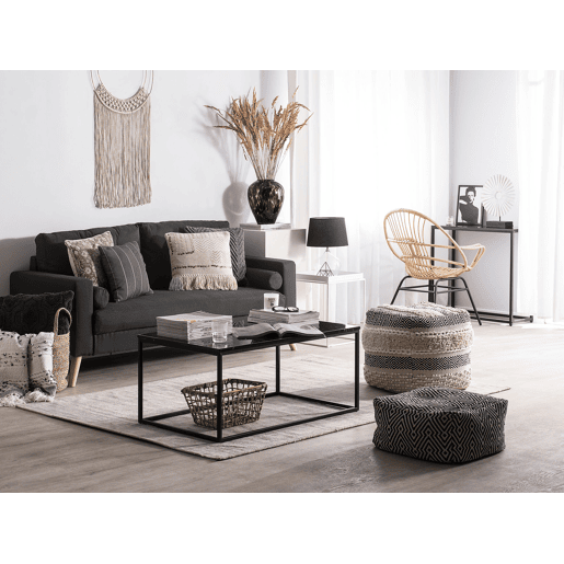 Sofá KALMAR Tecido Preto 2 lugares Sofá KALMAR Tecido Preto 2 lugares