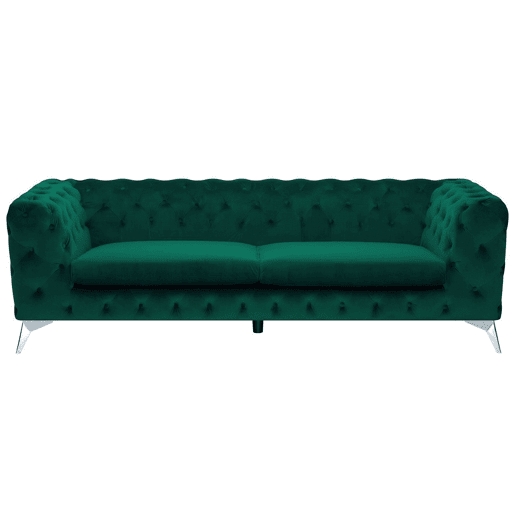 Sofá Chesterfield de 3 lugares em veludo verde SOTRA