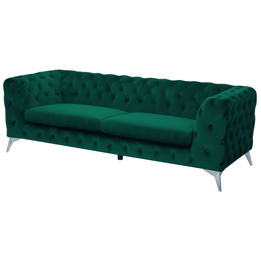 Sofá Chesterfield de 3 lugares em veludo verde SOTRA