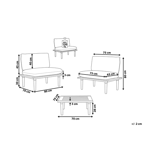 Conjunto de jardim com mesa 2 lugares FRASCATI Madeira de Acácia certificada Cinzento claro