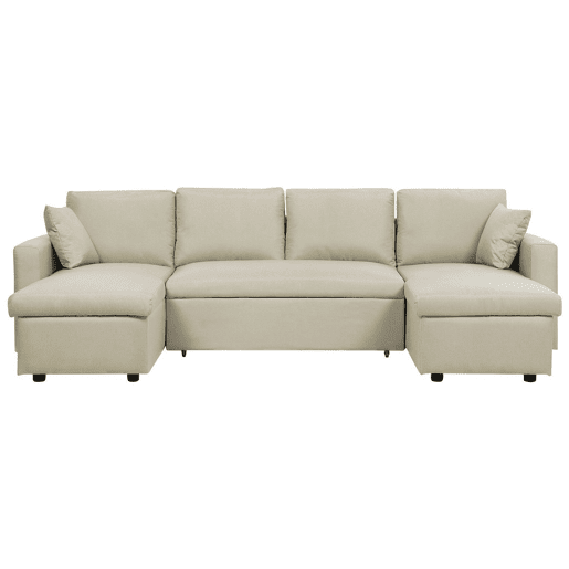Sofá-cama em U SOMMEN Tecido Creme claro com arrumação 5 lugares Sofá-cama em U SOMMEN Tecido Creme claro com arrumação 5 lugares