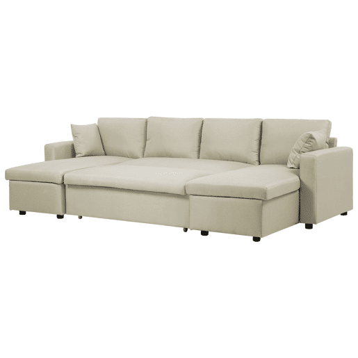 Sofá-cama em U SOMMEN Tecido Creme claro com arrumação 5 lugares Sofá-cama em U SOMMEN Tecido Creme claro com arrumação 5 lugares