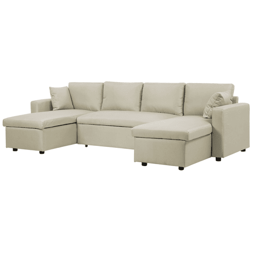 Sofá-cama em U SOMMEN Tecido Creme claro com arrumação 5 lugares Sofá-cama em U SOMMEN Tecido Creme claro com arrumação 5 lugares
