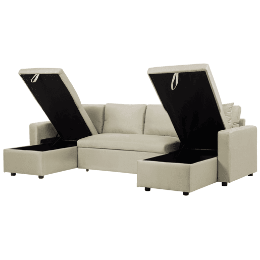 Sofá-cama em U SOMMEN Tecido Creme claro com arrumação 5 lugares Sofá-cama em U SOMMEN Tecido Creme claro com arrumação 5 lugares