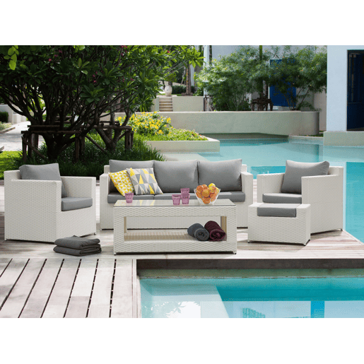 Conjunto de jardim com mesa e repousa-pés 6 lugares ROMA Branco