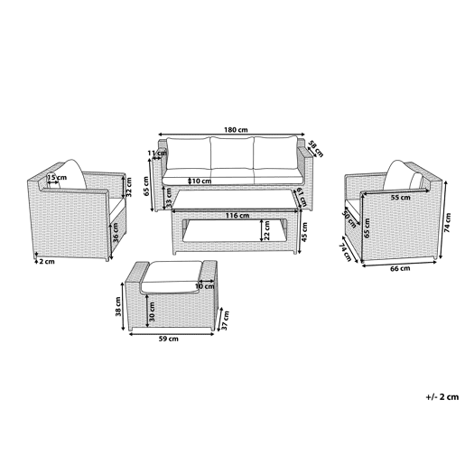 Conjunto de jardim com mesa e repousa-pés 6 lugares ROMA Branco