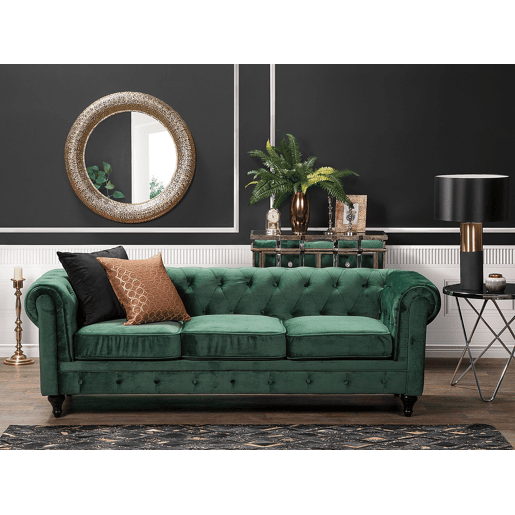Sofá CHESTERFIELD Veludo Verde esmeralda 3 lugares