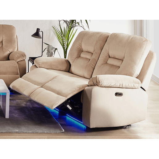 Sofá reclinável elétrico BERGEN Veludo Cor de areia com entrada USB 2 lugares