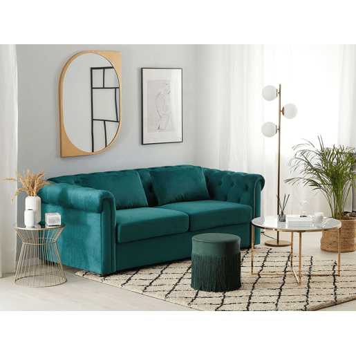 Sofá-cama CHESTERFIELD Veludo Verde esmeralda 3 lugares